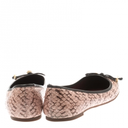 Pre Owned Marc by Marc Jacobs Pink Python Leather Bow Ballet Flats SIze 38.5