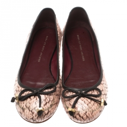 Pre Owned Marc by Marc Jacobs Pink Python Leather Bow Ballet Flats SIze 38.5