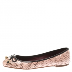Pre Owned Marc by Marc Jacobs Pink Python Leather Bow Ballet Flats SIze 38.5
