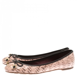 Pre Owned Marc by Marc Jacobs Pink Python Leather Bow Ballet Flats SIze 38.5