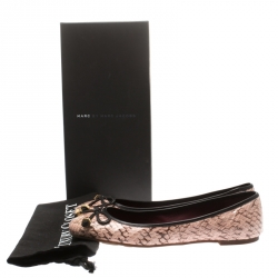 Pre Owned Marc by Marc Jacobs Pink Python Leather Bow Ballet Flats SIze 38.5