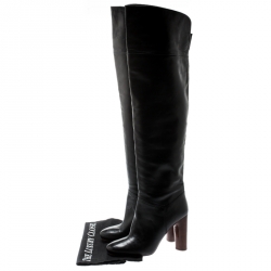 Pre Owned حذاء بوت مارك باي مارك جاكوبس كعب عريض طول ركبة جلد أسود مقاس 38