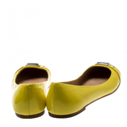Pre Owned Marc by Marc Jacobs Yellow Patent Leather Logo Ballet Flats Size 37