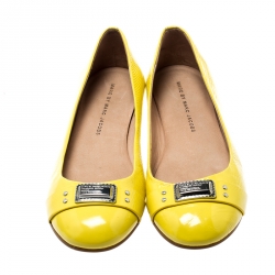 Pre Owned Marc by Marc Jacobs Yellow Patent Leather Logo Ballet Flats Size 37
