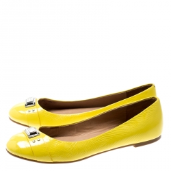 Pre Owned Marc by Marc Jacobs Yellow Patent Leather Logo Ballet Flats Size 37