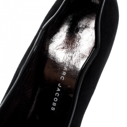 Pre Owned Marc by Marc Jacobs Black Suede And Patent Leather Trim Peep Toe Ankle Strap Pumps Size 38.5