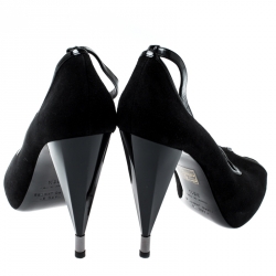 Pre Owned Marc by Marc Jacobs Black Suede And Patent Leather Trim Peep Toe Ankle Strap Pumps Size 38.5