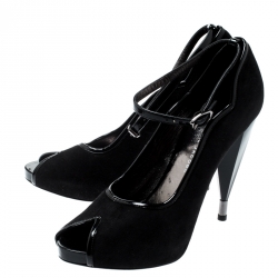 Pre Owned Marc by Marc Jacobs Black Suede And Patent Leather Trim Peep Toe Ankle Strap Pumps Size 38.5