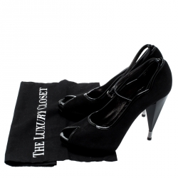 Pre Owned Marc by Marc Jacobs Black Suede And Patent Leather Trim Peep Toe Ankle Strap Pumps Size 38.5