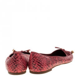 Pre Owned Marc by Marc Jacobs Pink Python Leather Bow Detail Ballet Flats Size 40
