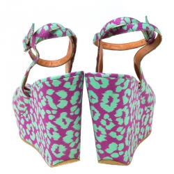 Pre Owned صندل مارك باي مارك جاكوبس قماش نقشة الفهد متعدد الألوان مقدمة مفتوحة بحزام للكاحل نعل سميك كعب روكي مقاس 38