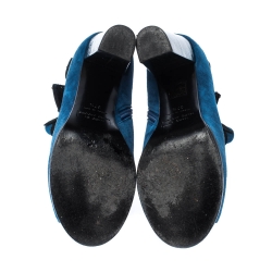 Pre Owned حذاء بوت مارك باي مارك جاكوبس مزين فيونكة مقدمة مفتوحة سويدي أزرق و أسود مقاس 37.5