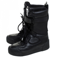 Pre Owned Marc by Marc Jacobs Black Leather Lace Up Mid Calf Boots Size 38