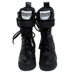 Pre Owned Marc by Marc Jacobs Black Leather Lace Up Mid Calf Boots Size 38