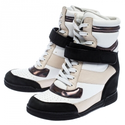 Pre Owned Marc by Marc Jacobs Tri Color Leather Lace Up Wedge Sneakers Size 38