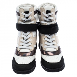 Pre Owned Marc by Marc Jacobs Tri Color Leather Lace Up Wedge Sneakers Size 38