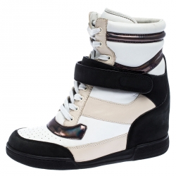 Pre Owned Marc by Marc Jacobs Tri Color Leather Lace Up Wedge Sneakers Size 38