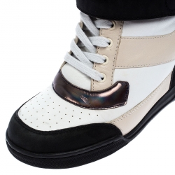 Pre Owned Marc by Marc Jacobs Tri Color Leather Lace Up Wedge Sneakers Size 38