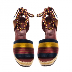 Pre Owned Marc By Marc Jacobs Multicolor Fabric Platform Ankle Wrap Sandals 39