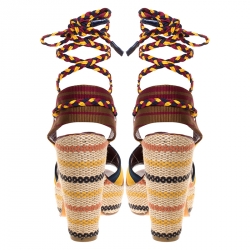 Pre Owned Marc By Marc Jacobs Multicolor Fabric Platform Ankle Wrap Sandals 39