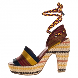 Pre Owned Marc By Marc Jacobs Multicolor Fabric Platform Ankle Wrap Sandals 39