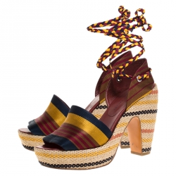 Pre Owned Marc By Marc Jacobs Multicolor Fabric Platform Ankle Wrap Sandals 39