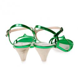 Pre Owned Marc by Marc Jacobs Green Metallic Leather Low Heeled Sandals Size 37.5