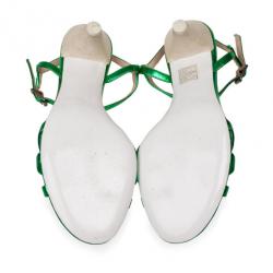 Pre Owned Marc by Marc Jacobs Green Metallic Leather Low Heeled Sandals Size 37.5