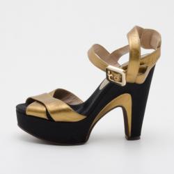 Pre Owned Marc by Marc Jacobs Bronze and Black Platform Sandals Size 37