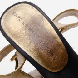 Pre Owned Marc by Marc Jacobs Bronze and Black Platform Sandals Size 37