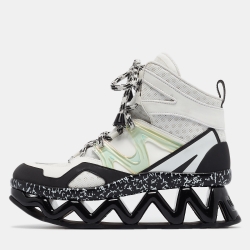 Pre Owned Marc by Marc Jacobs White/Black Faux Leather and Mesh Ninja Wave Sneakers Size 39
