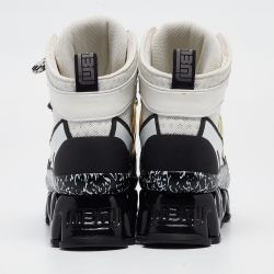 Pre Owned Marc by Marc Jacobs White/Black Faux Leather and Mesh Ninja Wave Sneakers Size 39