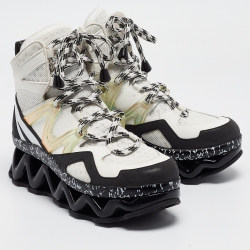 Pre Owned Marc by Marc Jacobs White/Black Faux Leather and Mesh Ninja Wave Sneakers Size 39