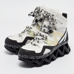 Pre Owned Marc by Marc Jacobs White/Black Faux Leather and Mesh Ninja Wave Sneakers Size 39