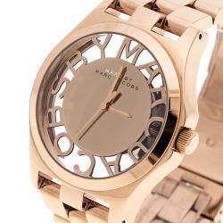 Pre Owned Marc by Marc Jacobs Rose Gold Plated Henry Skeleton MBM3107 Women's Wristwatch 40 mm