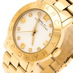 Pre Owned Marc by Marc Jacobs White Yellow Gold Plated Stainless Steel Amy MBM3056 Women's Wristwatch 36 mm