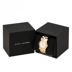 Pre Owned Marc by Marc Jacobs White Yellow Gold Plated Stainless Steel Amy MBM3056 Women's Wristwatch 36 mm