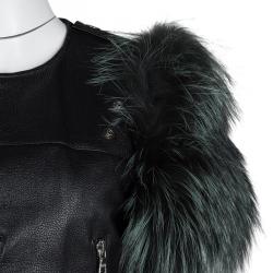Pre Owned Marc Jacobs Black Goat Leather Fox Fur Trim Embellished Moto Jacket S