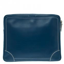 Pre Owned Marc Jacobs Matte Blue Leather The Venetia Ipad Case