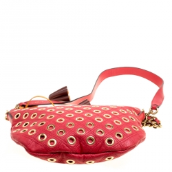 Pre Owned Marc Jacobs Red Quilted Eyelets Leather Small Nomad Hobo