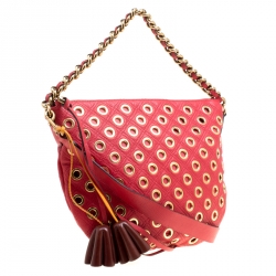 Pre Owned Marc Jacobs Red Quilted Eyelets Leather Small Nomad Hobo
