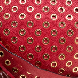 Pre Owned Marc Jacobs Red Quilted Eyelets Leather Small Nomad Hobo