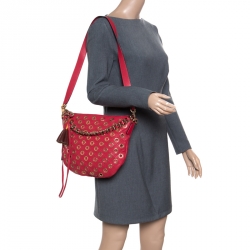 Pre Owned Marc Jacobs Red Quilted Eyelets Leather Small Nomad Hobo