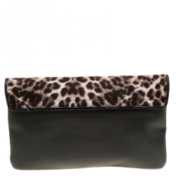 Pre Owned Marc Jacobs Black/Beige Leopard Print Calfhair and Leather Safari Vip Clutch