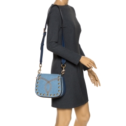 Pre Owned Marc Jacobs Blue Denim and Leather Small Studded Nomad Crossbody Bag