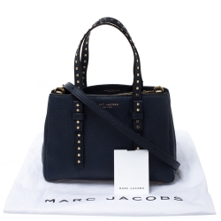 Pre Owned Marc Jacobs Midnight Blue Leather Mini T Studded Tote