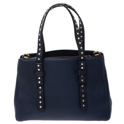 Pre Owned Marc Jacobs Midnight Blue Leather Mini T Studded Tote