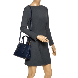 Pre Owned Marc Jacobs Midnight Blue Leather Mini T Studded Tote