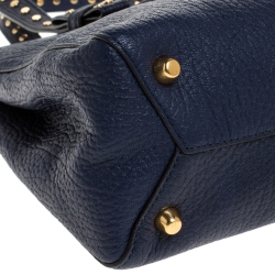 Pre Owned Marc Jacobs Midnight Blue Leather Mini T Studded Tote