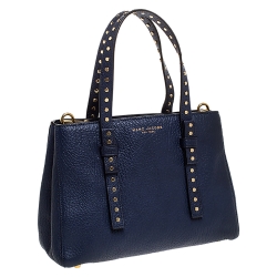 Pre Owned Marc Jacobs Midnight Blue Leather Mini T Studded Tote